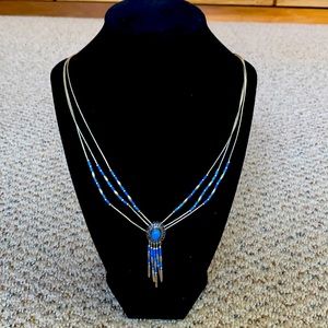 Turquoise and liquid silver necklace and earrings